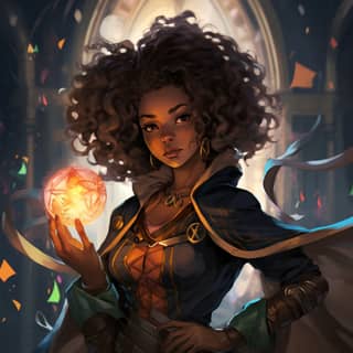 anime female woman of color protagonist between the ages of 25 and 35 that is in the role of a fantasy mage