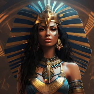 anput egyptian goddess, an egyptian woman in a gold and blue costume