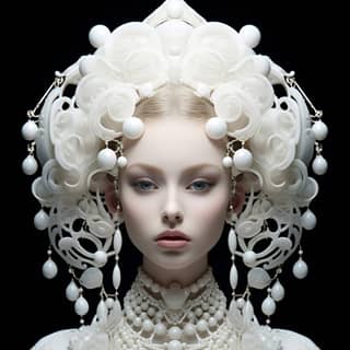 a white person in a white dress is wearing pearl earrings in the style of natalie shau john wilhelm oleksandr bogomazov