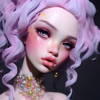 a doll with pink hair and a necklace