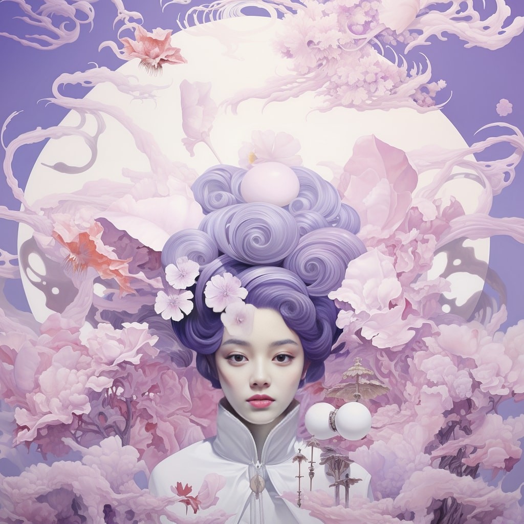 i love everything a ba in the style of visual puns contemporary asian art light violet and white