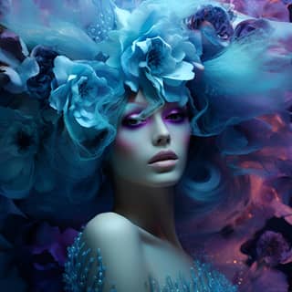 FLower in the style of diana f+ psychedelic tableaux deep purple and pastel turquoise gothic futurism bold fashion