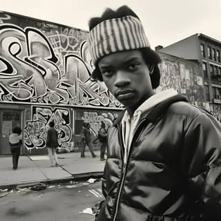 beginning of hip-hop Bronx New York 1970's black and white photography urban graffiti