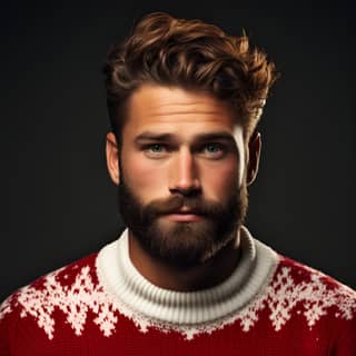 Uomo con barba e maglione.