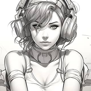Comic line art of SUBJECT with a coy expression full body in the style of Anthrox studio