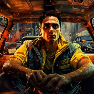 Taxi driver photo edit stock graphics clipping path for photoshop in the style of mosaic graffiti Guillem h Pongiluppi