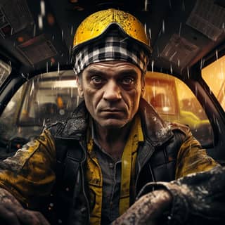 Taxi driver photo edit stock graphics clipping path for photoshop in the style of mosaic graffiti Guillem h Pongiluppi