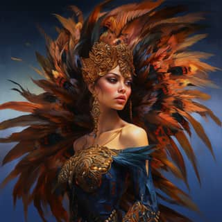 fantasy figure painting by Karol Bak, with feathers on her head