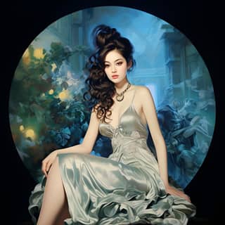 in the style of zhang jingna light turquoise glamorous pin-ups shilin huang michael malm