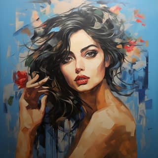 Длинные волосы, 24"×36", с цветком в волосах.