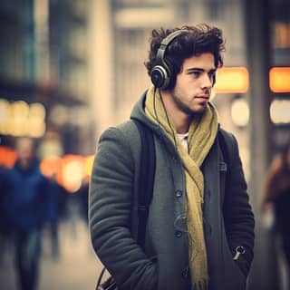 Listen to music with ear Phone in the street