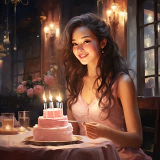 A stylish middle-aged Chinese woman wearing a fashionable dress and shoulder-length curled hair is in upscale restaurant