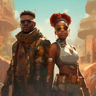 solarpunk afrofuturism junglepunk character concepts illustration