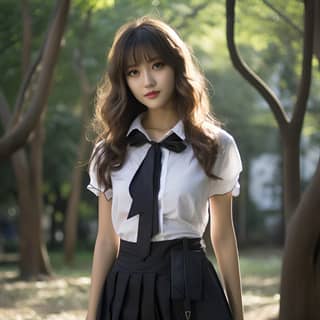 Chinese beauty camera shooting short skirt black silk 168 height clear full body big eyes long hair small vest on the upper