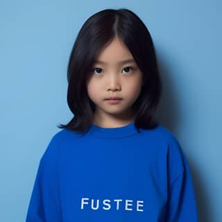 a little girl in a blue shirt with the words future bluemasa dean monochromatic minimalist portraits traditional costumes