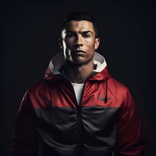 nike logo jacket worn by ronaldo with with studio light pro color grading