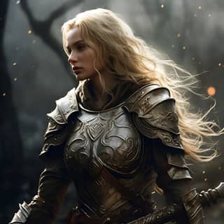 An elf beautiful and noble in the midst of a fierce battle as a knight