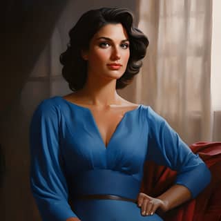 Superman as if he were woman in a feminine blue outfit