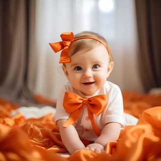 A cute newborn baby playing at home orange and white color