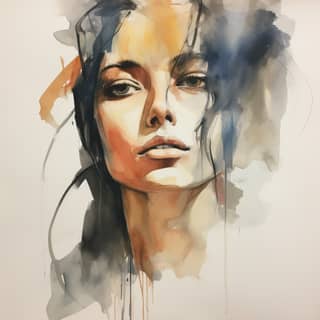 Loose gestural woman head watercolor, watercolor 's face