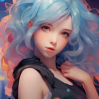 cute girl with multicolored hair magazine cover, anime girl with blue hair and pink eyes