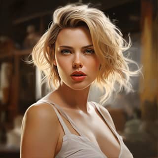 Scarlett Johansson actress, with a short blonde hair