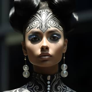 with black and white body paint and jewelry