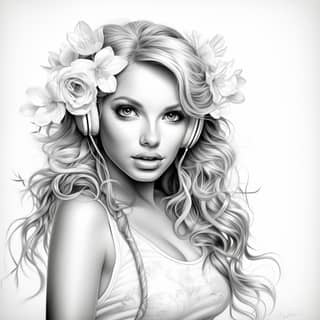 greyscale illustration realistic adult coloring page of Britney Spears in 1999