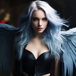 make the hair light blue, woman with blue hair and blue wings