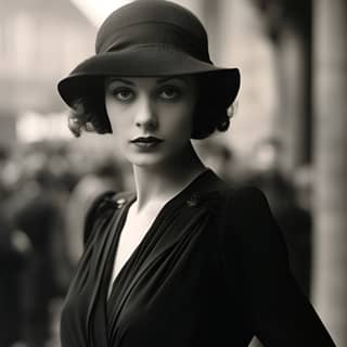 she is a fashion designer, in a black dress and hat