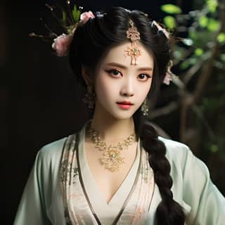 During the Spring and Autumn period and the Warring States period Xishi clad in magnificent ancient Hanfu a pale pink jacket