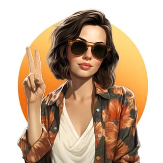 Telegram sticker - actress Aubrey Plaza on sunglasses showing her middle finger