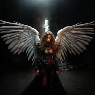 add big angel wings, with wings standing in the dark