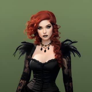 clean, with red hair and black feathers