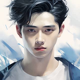 handsome chinese blue ambient, a digital with black hair