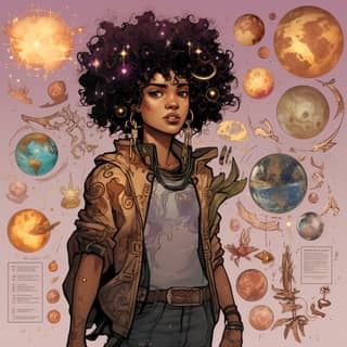 inter galactic teenager character sheet afro asian non binary galaxies tattoos