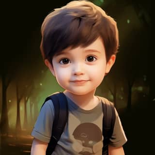 panoramic view front view a boy cute and Sweet chibi digital painting game