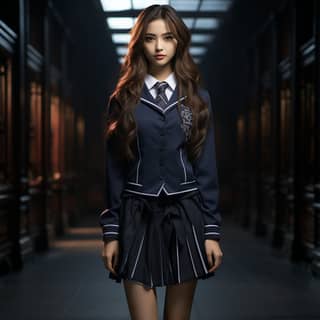 Beautiful girl wearing JK uniform Chinese style beauty long hair lolly shaped full body view ultra high definition