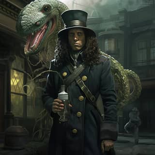 Deuce Gorgon, in a top hat and coat