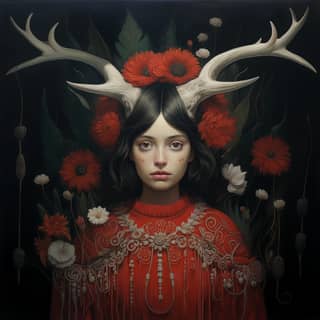 Marisol Coxi, with antlers and flowers