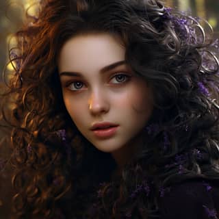 Enchanting dark fairy surrounded by enchanted wisps dark black dark purple dark silver light yellow