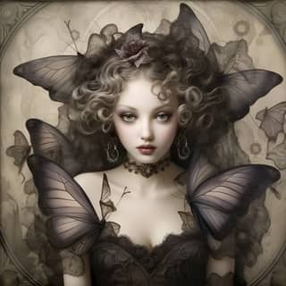 Enchanting dark fairy surrounded by enchanted wisps dark black dark purple dark silver light yellow