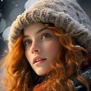 wearing a hat and scarf in the snow a portrait by Antoni Brodowski shutterstock digital art cute young redhead woman in a