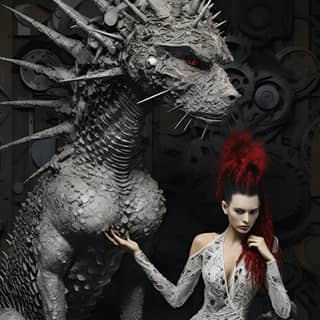 Fibonacci sequence and beauty feminine the fire queen and her throne of ice with her pet dragon dynamic composition sparks