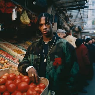 Travis Scott buys cheaper tomatoes at the Moscow market in 1994