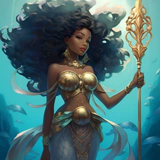 disney_illutration 2013 full_length_view afro_woman_with_fish_tail adorned_with_regal_ocean-themed_jewelry holding_trident