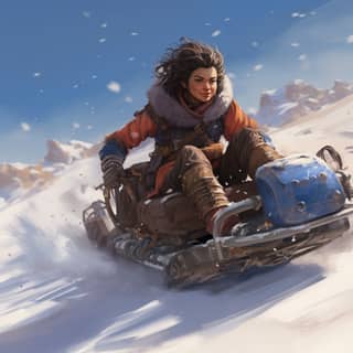 dnd character in snow sled races mtg art style 1080x1080