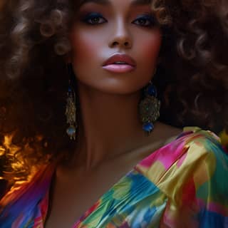 in the style of photorealistic fantasies radiant neon patterns jessica drossin afro-caribbean influence tanya shatseva
