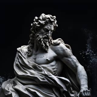 stoicism man waves statue stormy weather calmness, a statue of neptune is shown in the water