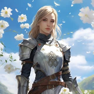 A vertical full-body digital illustration in a fantasy art style depicting a knight of the Order of Seasons - a knightly